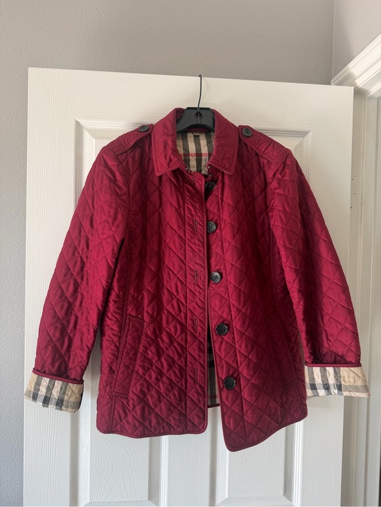 Burberry Jackets & Blazers - Burberry Quilted Burgundy Red Kids' Puffer Jacket with Check Trim